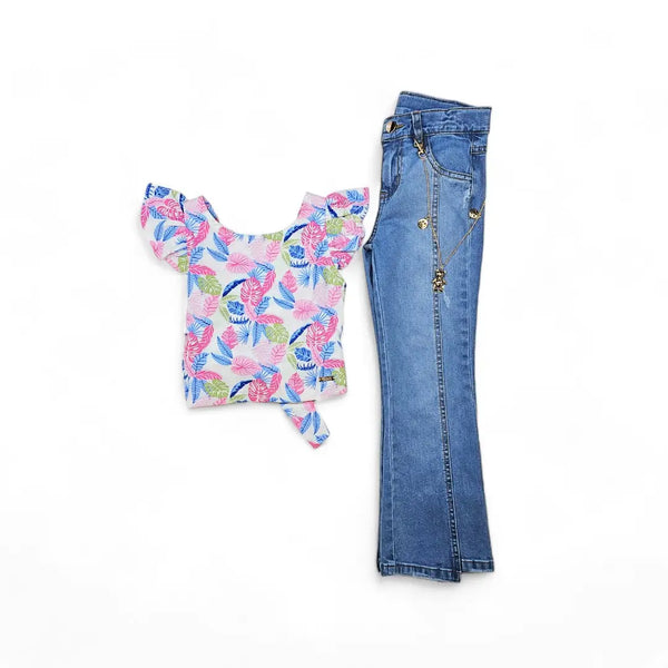 jean + blusa popelina flores