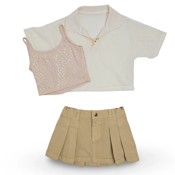 33007 Set niña falda short + top animal print + polo malla
